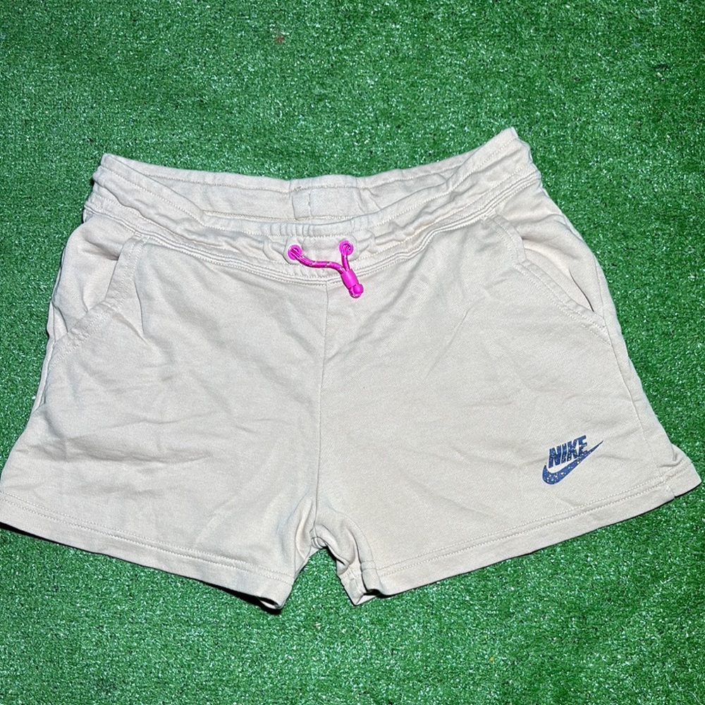 Women Nike Cream and Pink Athletic Shorts Lightweight Design